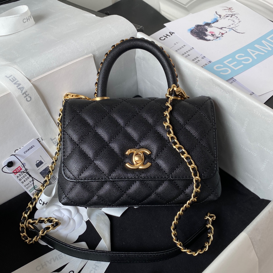 TOP CHANEL CoCo Handle Bag 19cm/23cm - GHW - Black/White