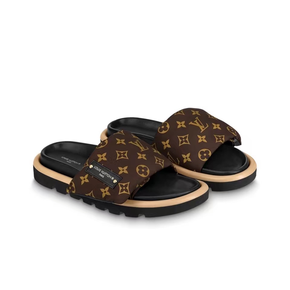 Louis Vuitton LV Pool Pillow Fabric Flat Slide  Sandals  (Replica)