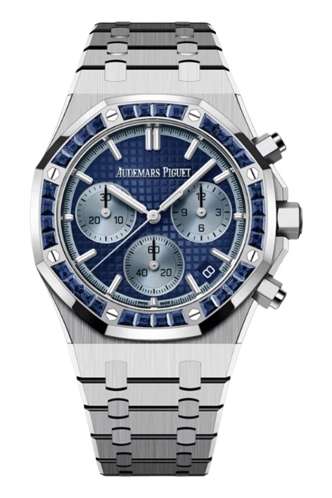 AAAWatch Audemars Piguet Royal Oak Chronograph Men’s Watch, Blue‑Toned Gem‑Set Bezel, Grande Tapisserie Blue Dial, Stainless Steel Automatic Luxury Wristwatch