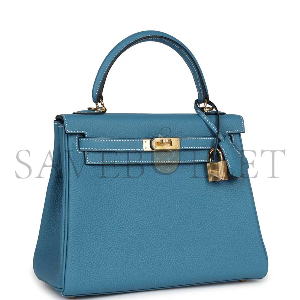 HERMÈS KELLY RETOURNE 25 BLUE DENIM ROSE GOLD BUCKLE (25*17*7cm)