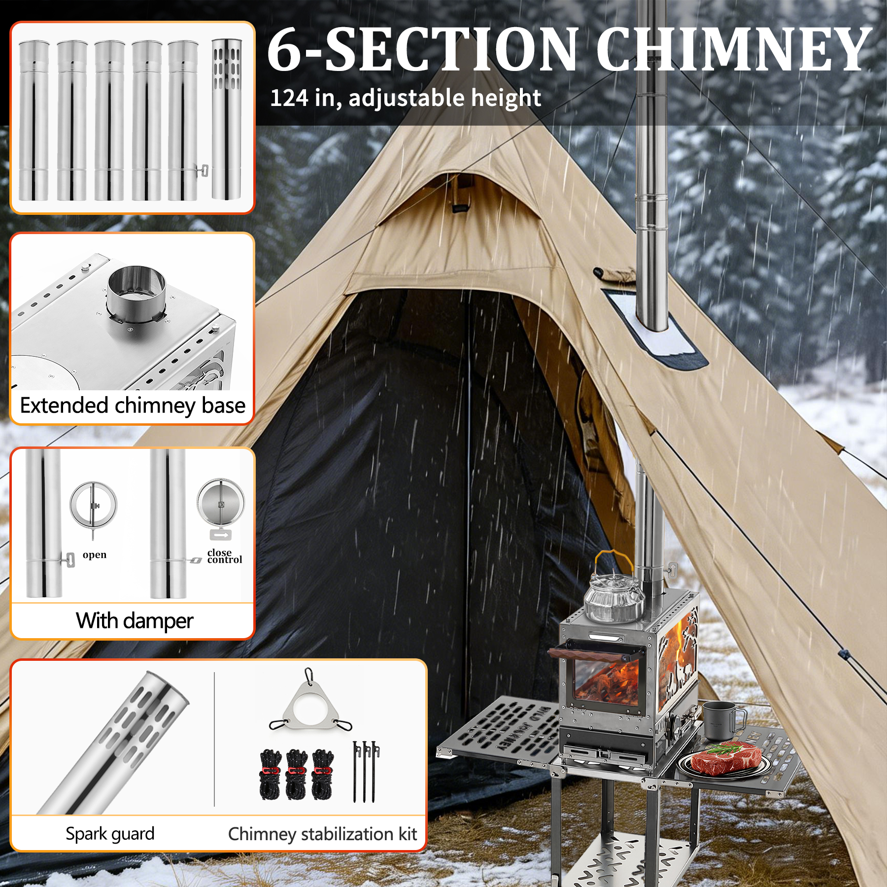 M8 Silver Tent Wood Stove