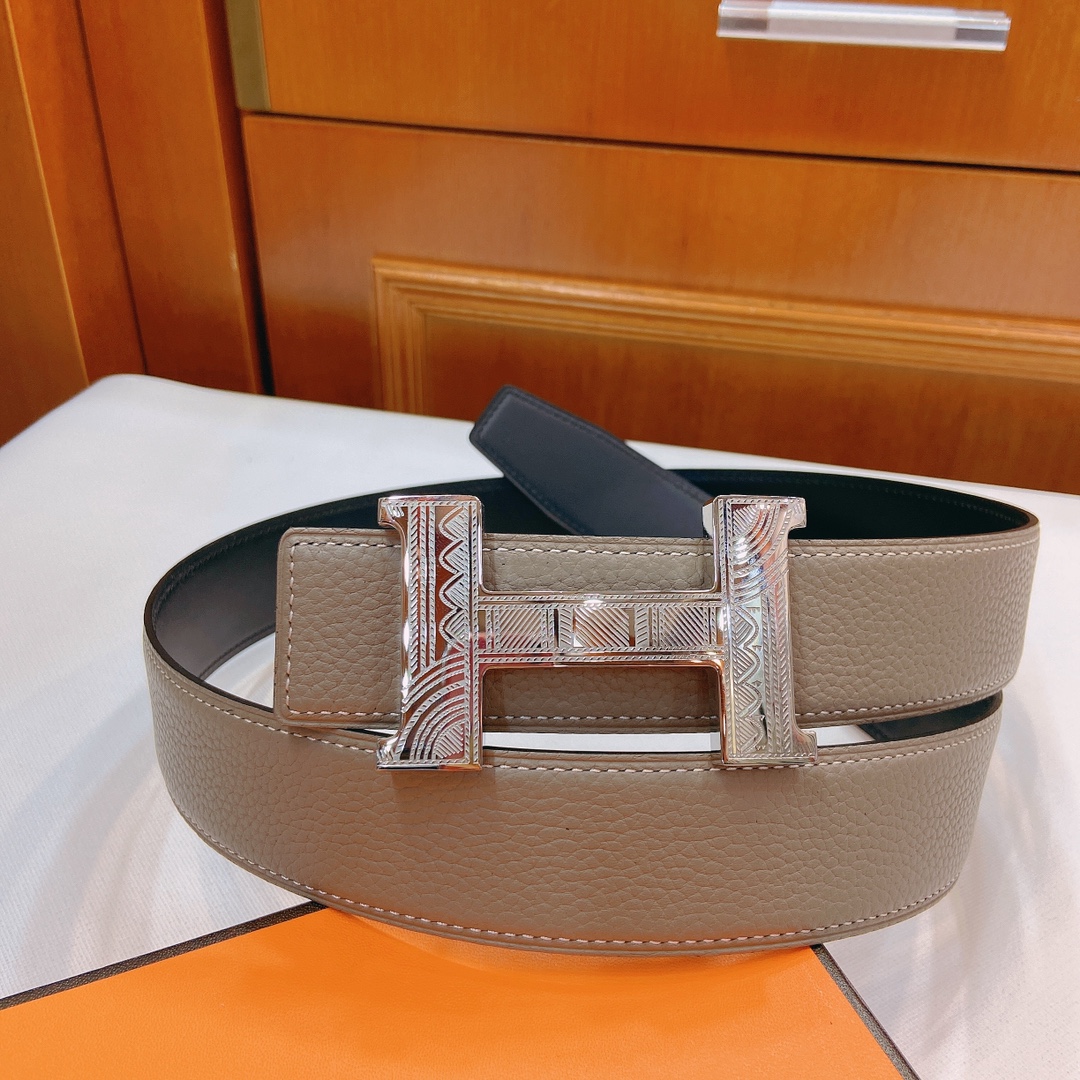 TOP HERMES 3.8cm Reversible Waist Belt - Gray