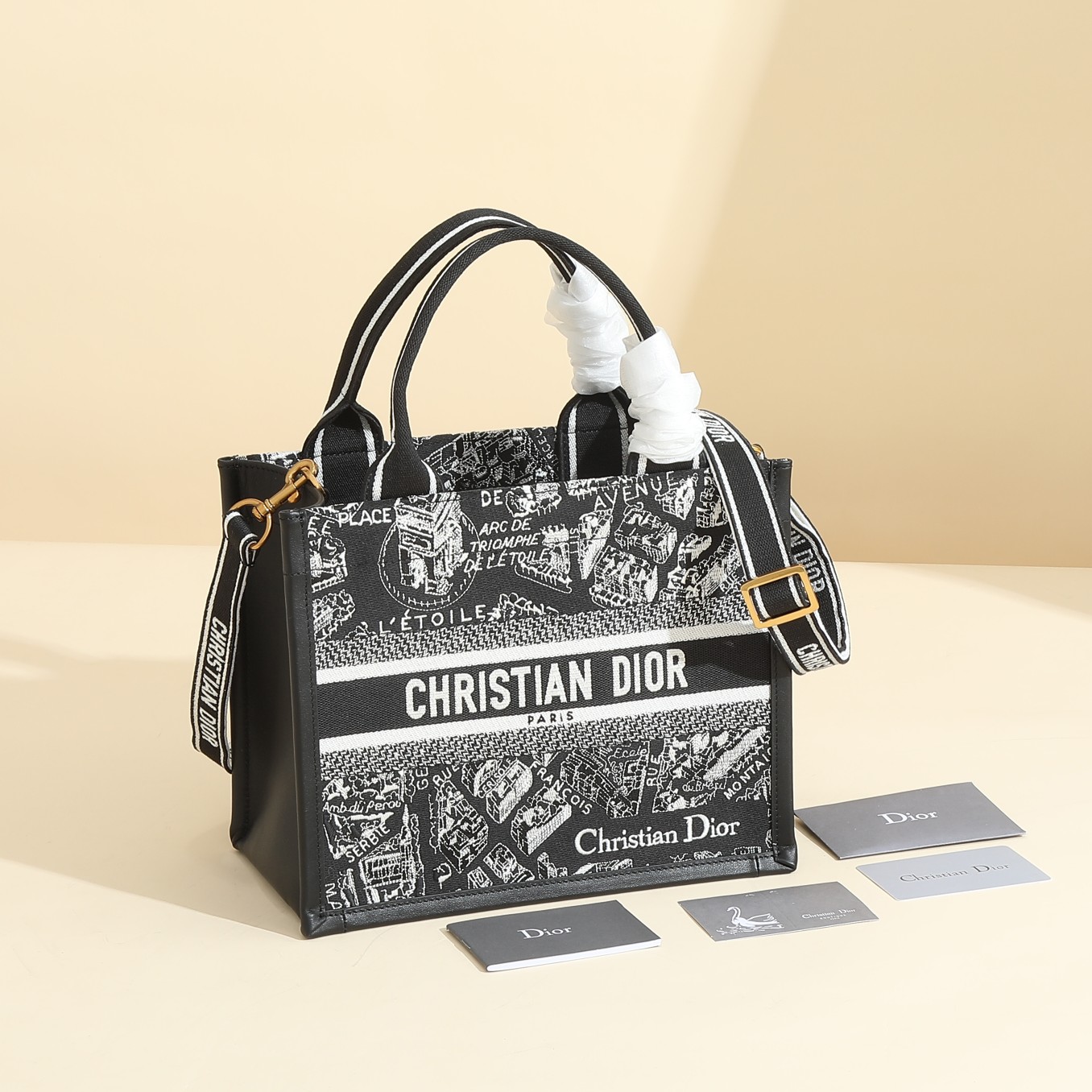 TOP Christian Dior Book Tote Bag Paris Map 26.5x21x14cm/36x27x16.2cm - Black