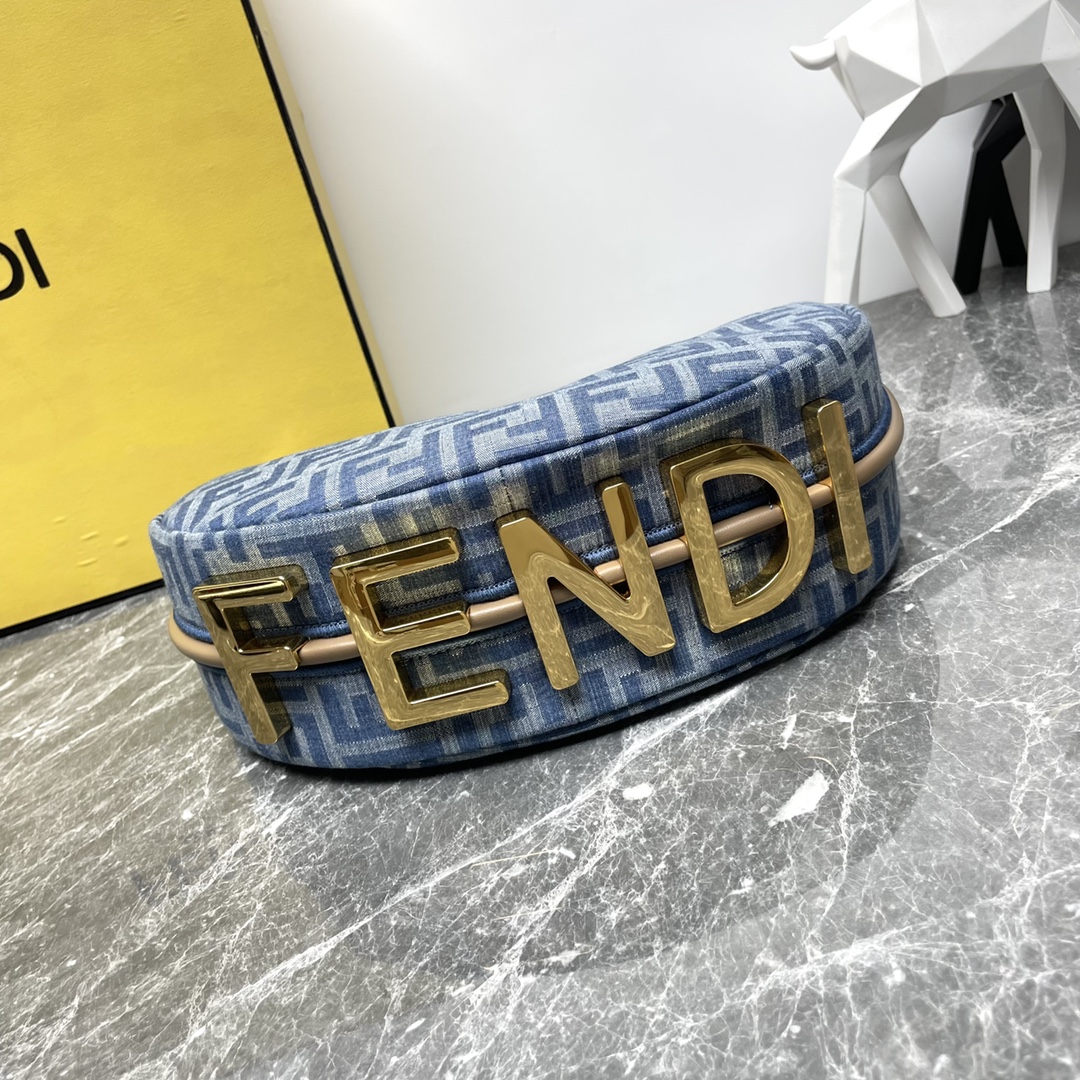 TOP FENDI Classic Metal Logo Fendigraphy Bag - 29x24.5x10cm - Denim Blue&GHW