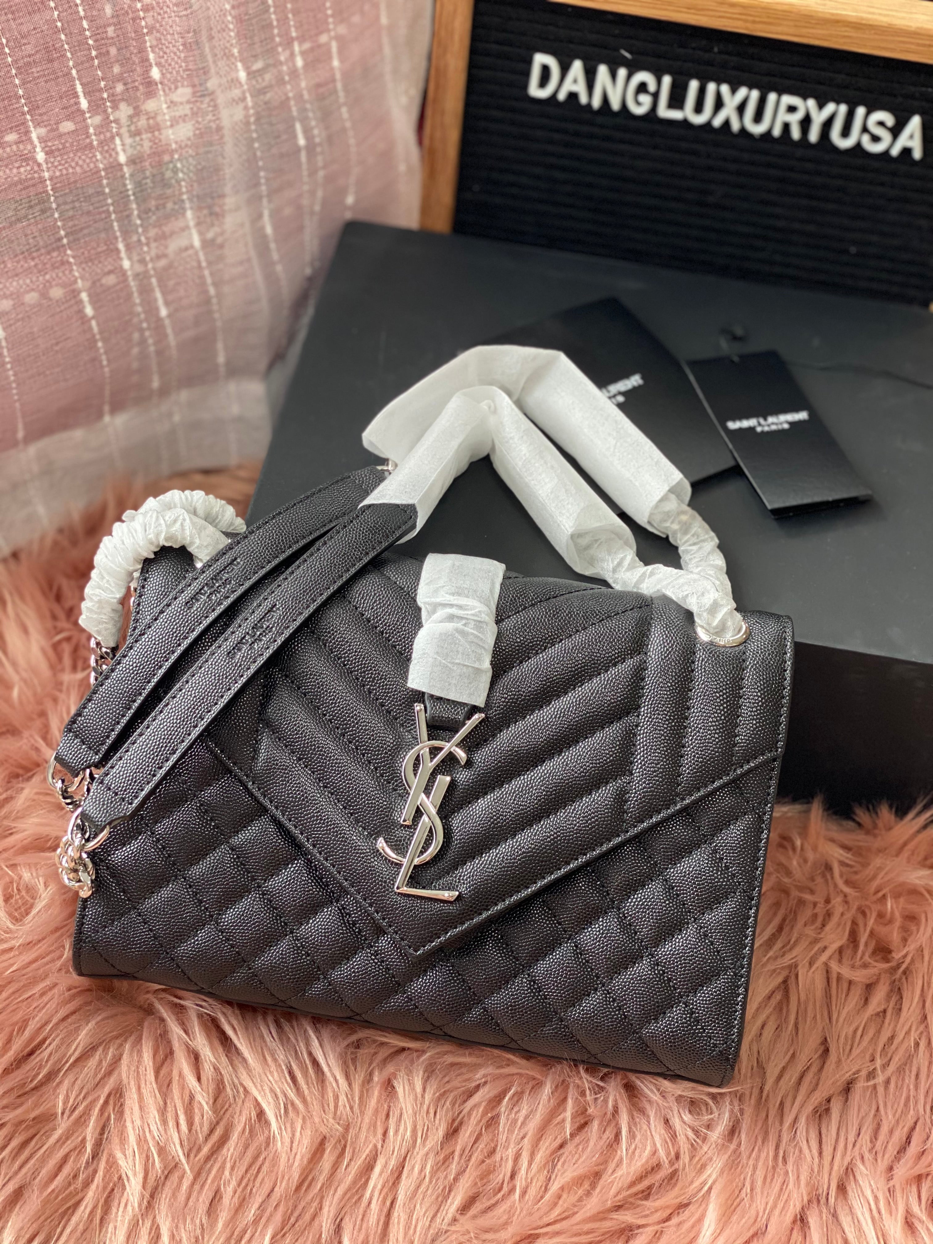 TOP Yves Saint Laurent YSL Y.S.L Envelope Shoulder Bag Small - Black w Silver Hardware
