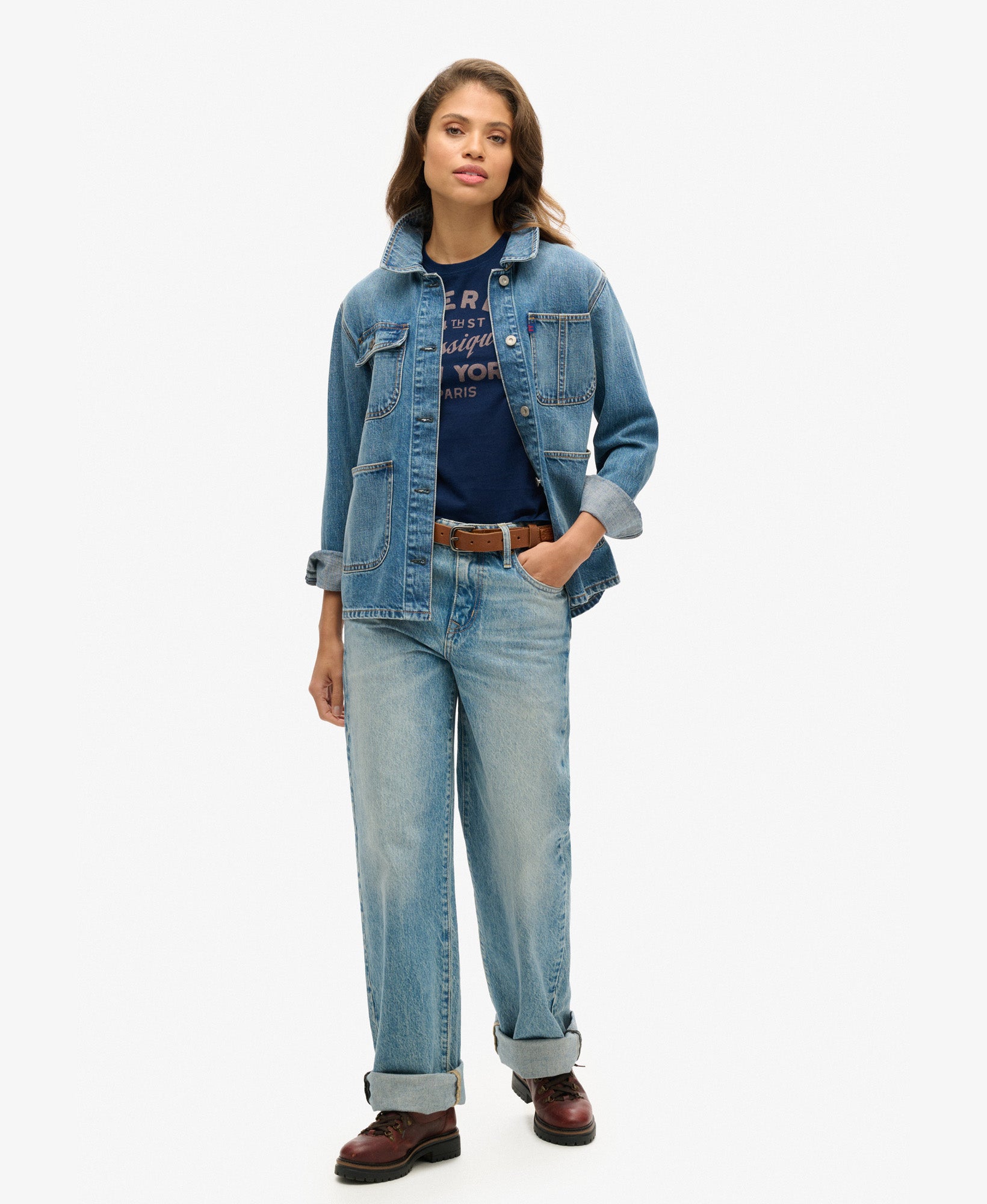 Indigo Workwear Cap Sleeve Tee | Deep Denim Blue Wash Indigo