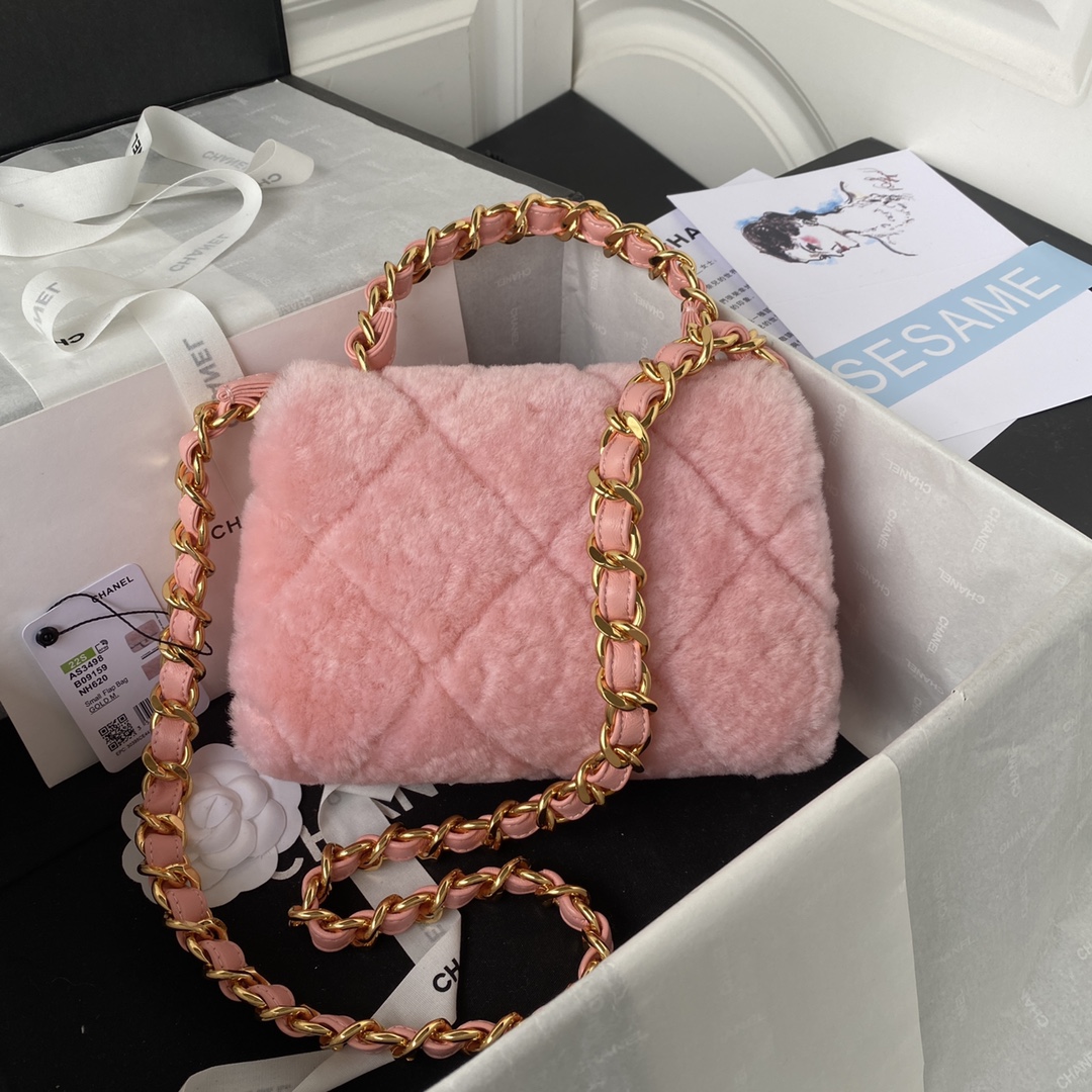 TOP CHANEL 22B Flap Bag Wool 15 X 20.5 X 8 cm - Pink & GHW