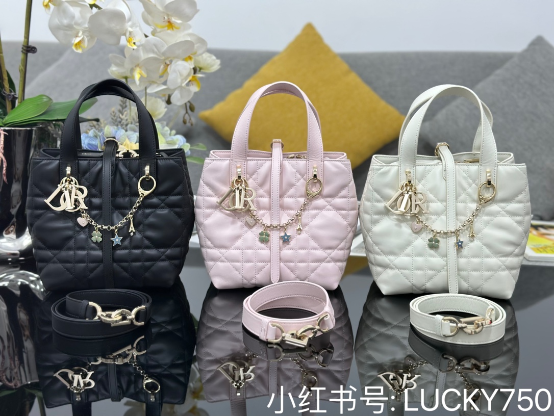 TOP Christian Dior Toujours Bag with LUCKY Chain Calfskin 18.5x18.5x12cm - 3 Color