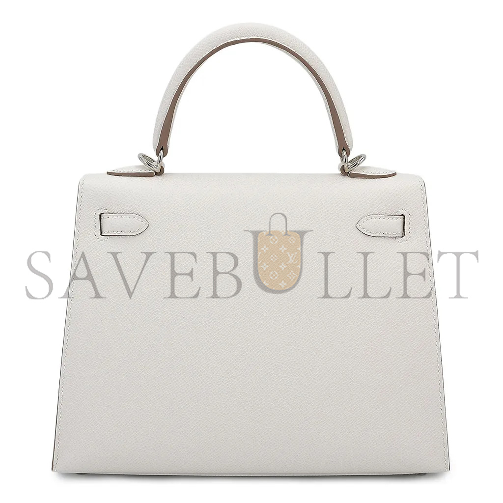 HERMÈS KELLY 25 MILK GRAY GRIS PALE EPSOM SILVER BUCKLE (25*17*7cm)