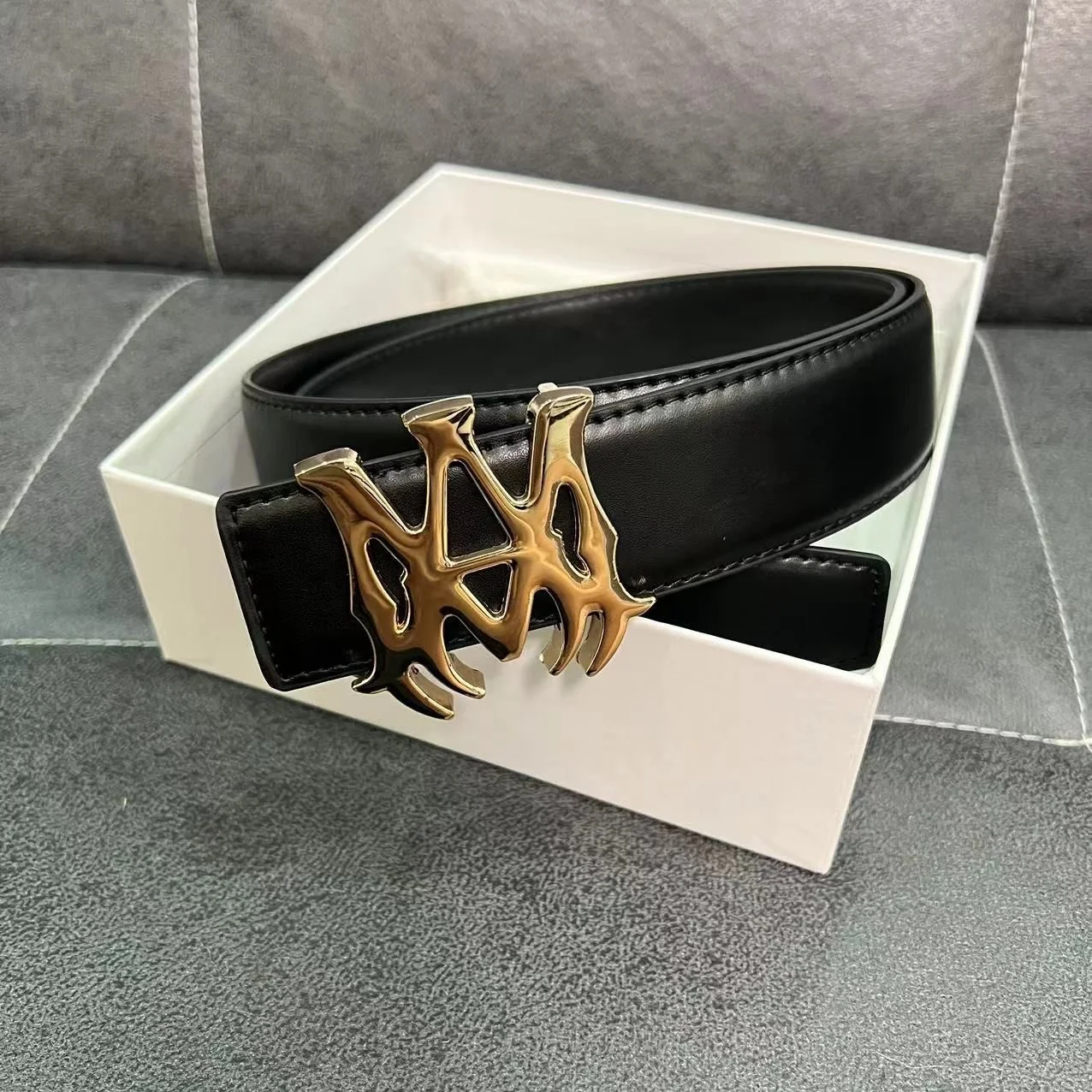 AAABELT Men Gothic Thorn Letter M Metal Buckle Faux Leather Belt, Streetwear Adjustable Waist Belt For Jeans Pants
