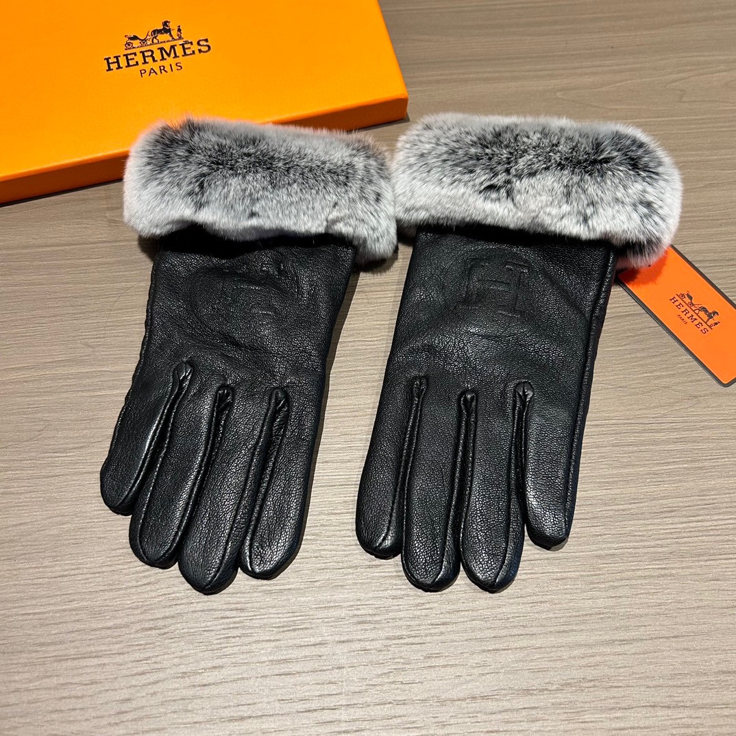 TOP HERMES  Gloves with Fur - Black