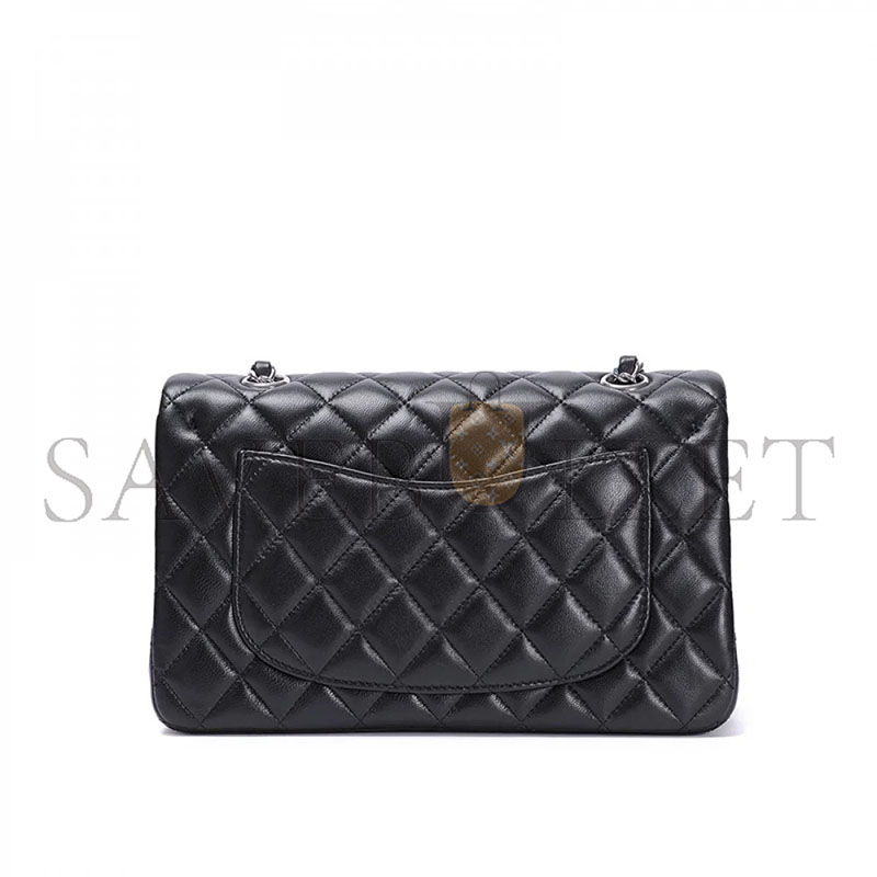 CHANEL MASTER  SMALL CLASSIC DOUBLE FLAP BLACK LAMBSKIN SILVER HARDWARE A01113 (23*14.5*6cm)