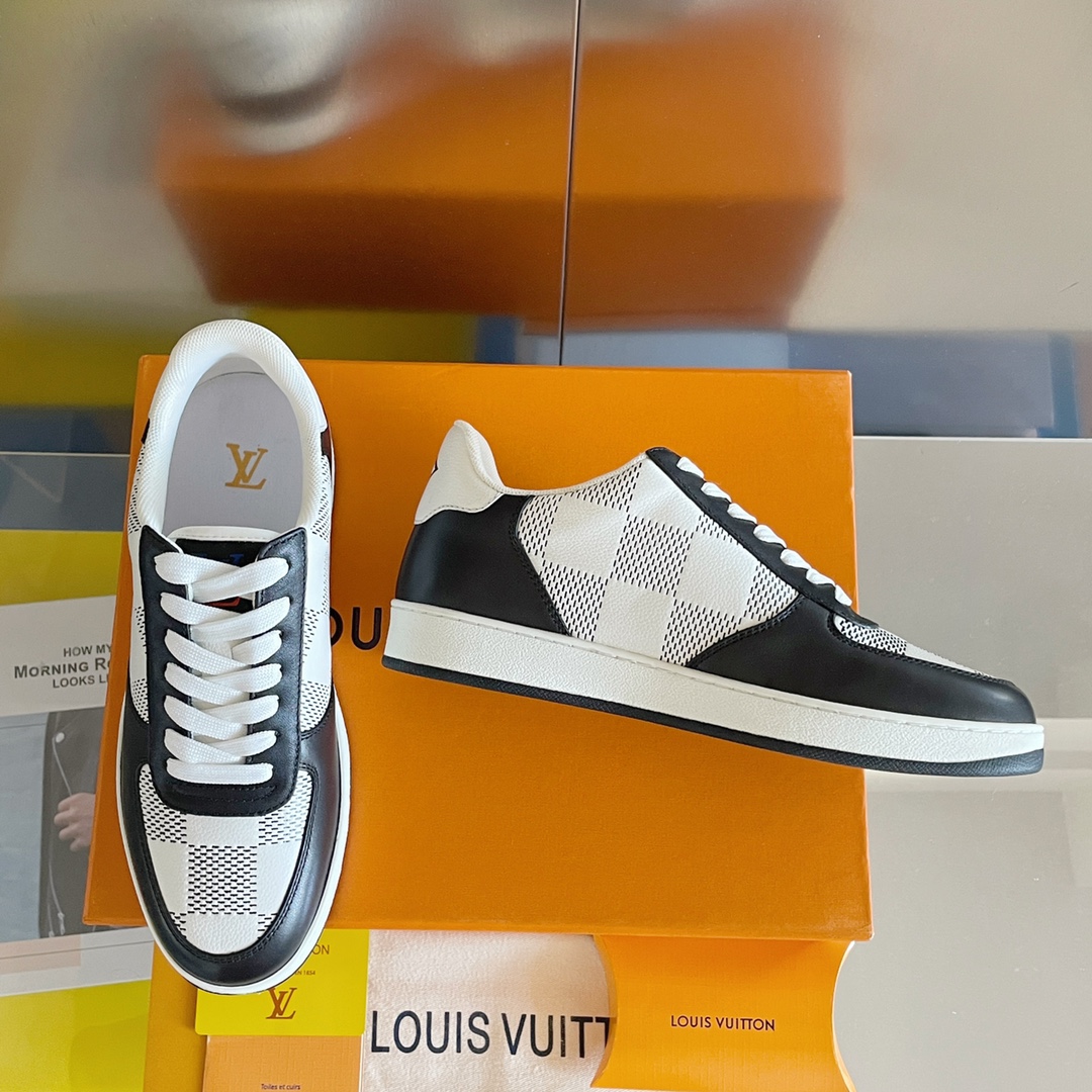 Louis Vuitton Low‑top Sneakers Black White Damier Checkered Leather Lace‑up Unisex Shoes