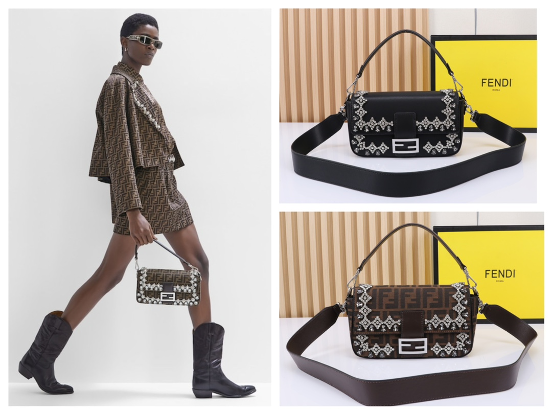 TOP FENDI Crystal And Rhinestone Exquisitely Embroidered Baguette Bags - 26cm - 2 Colors