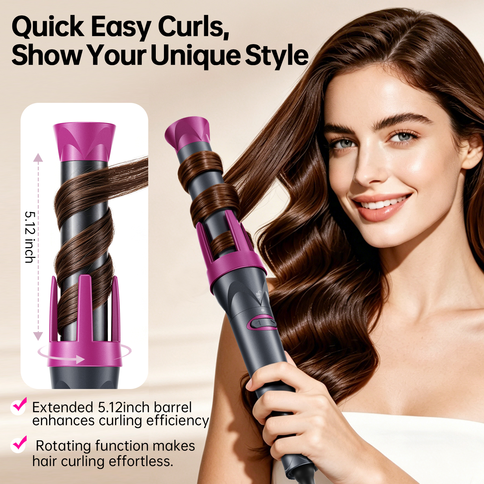 Ecorio Automatic 3 in 1 Hair Curler with 0.75inch/1inch/1.25inch Interchangeable Ceramic Barrels