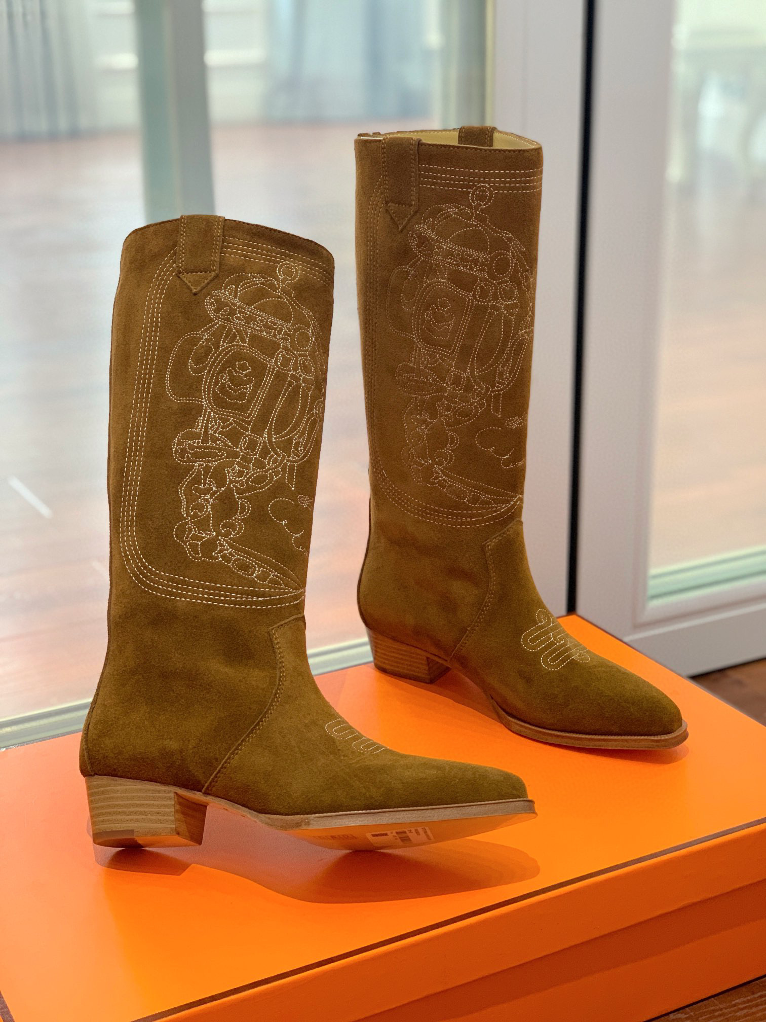TOP HERMES Cow Boy Boots - Brown/Black/Black Suede