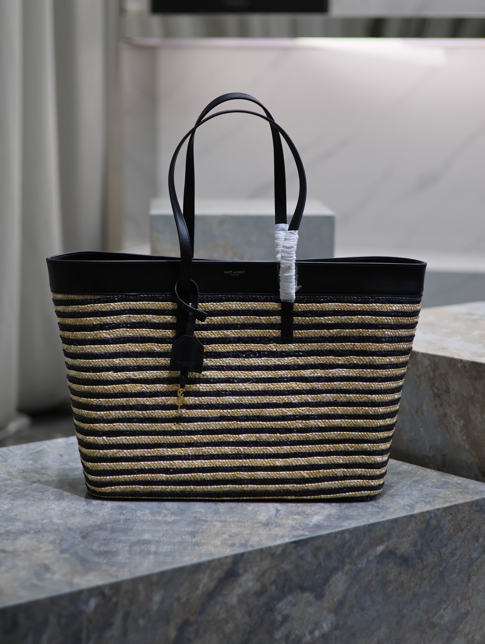 TOP Yves Saint Laurent YSL Braid Shopping Tote Bag - 38×28×13cm - Black&GHW