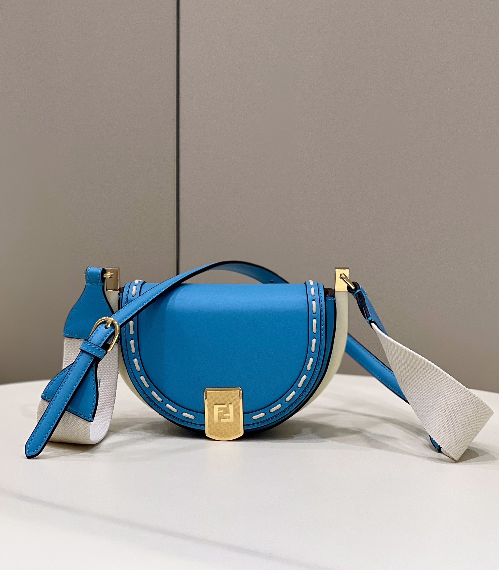 TOP FENDI Calfskin Moon Light Saddle Bags - 19×8×14cm - 2 Colors&GHW