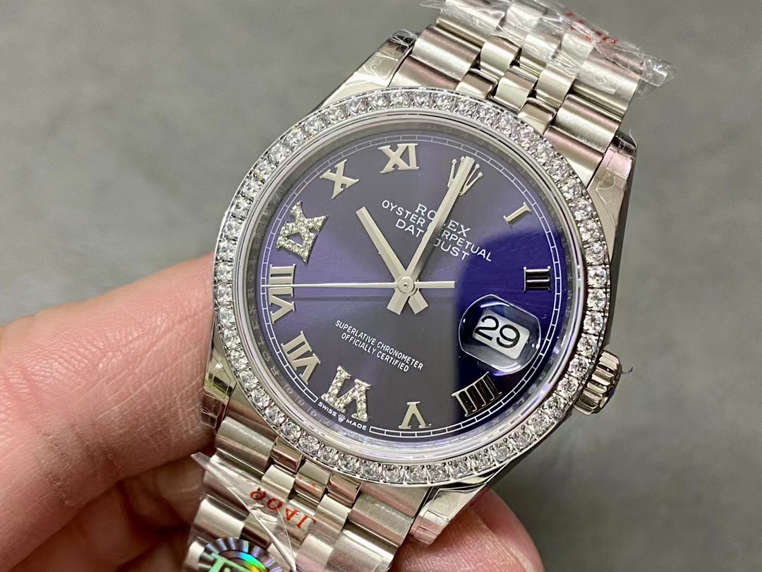 TOP ROLEX Purple Dial Watch 36mm - Sliver