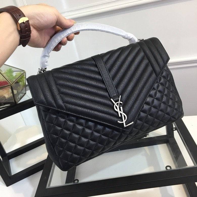 TOP Yves Saint Laurent YSL College Large Top Handle Bag - Black
