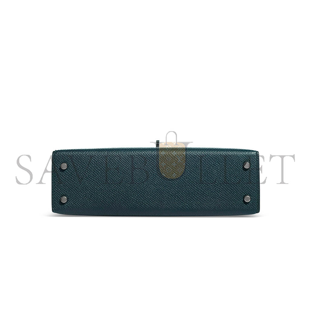HERMÈS MINI KELLY IIEPSOM DUCK BLUE WITH PALLADIUM HARDWARE (19*12*5.5cm)
