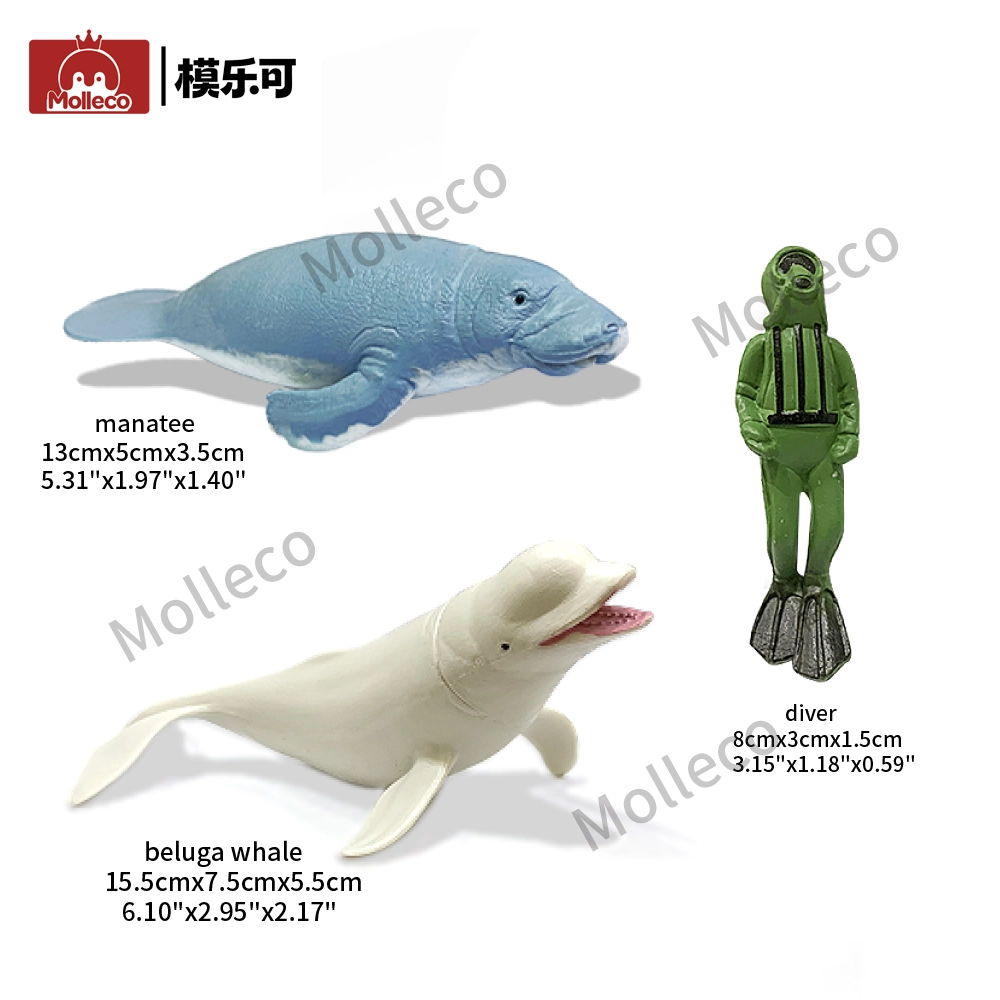 Molleco Marine  Animal Figure Toys for Kids and Children Beluga Whale+Manatee+Diver CP035