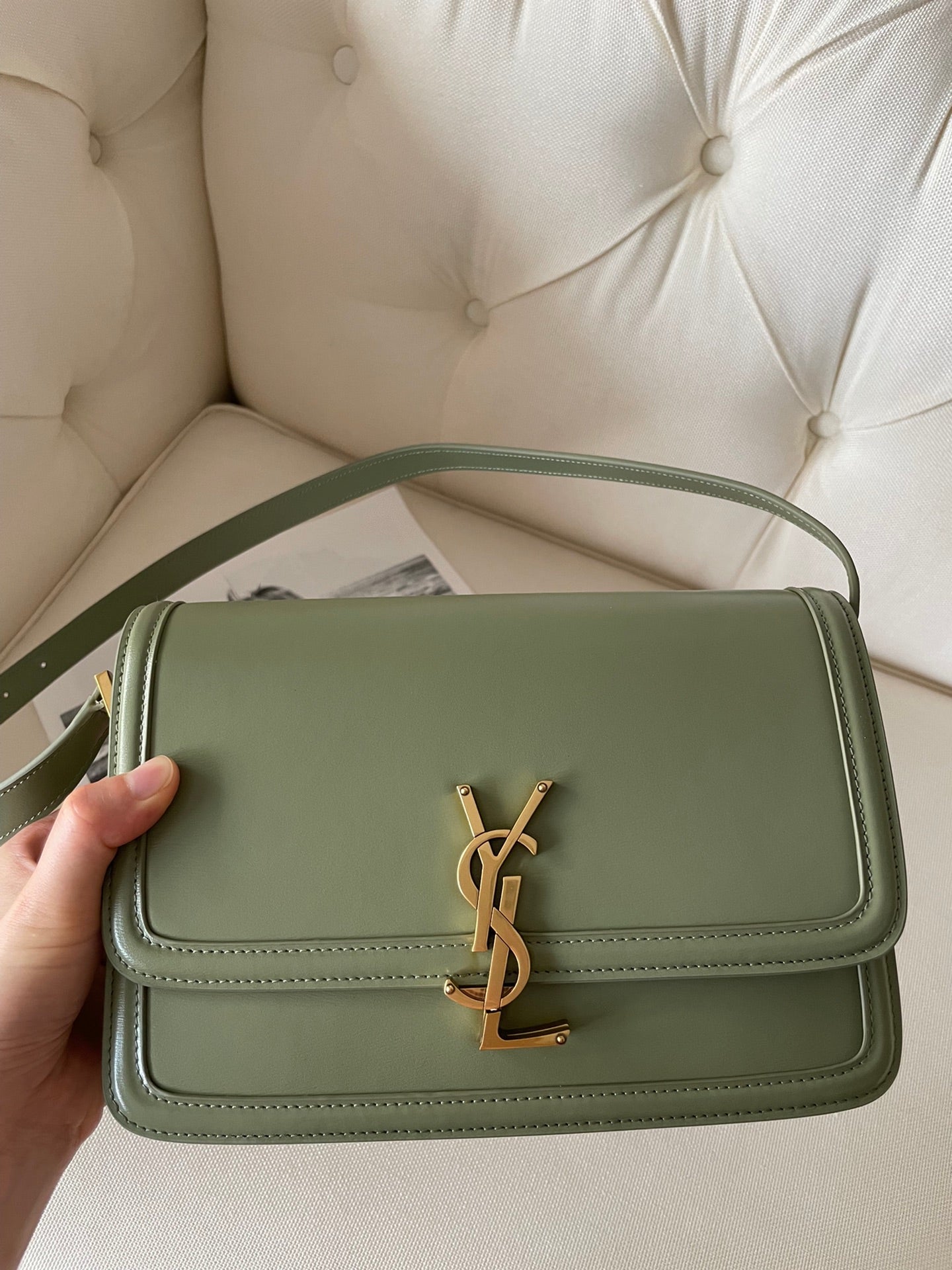 TOP Yves Saint Laurent YSL Solferino Medium Shoulder Bag - Pistache Green