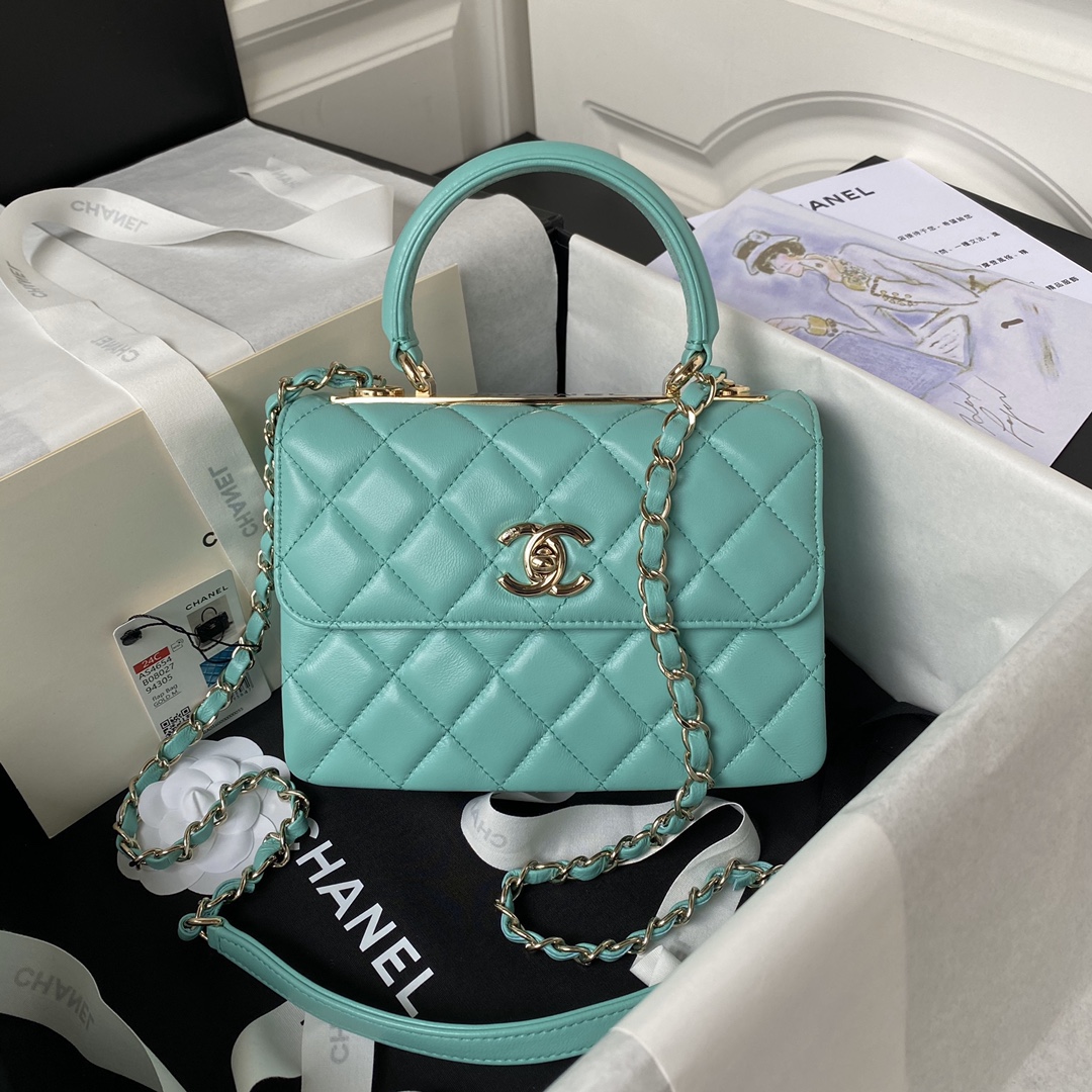TOP CHANEL Trendy CC Handle Bag 20CM - Mint Green&GHW
