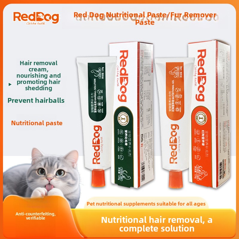 RedDog Hairball Control Paste, a nutritional supplement for cats and dogs, helps with hairball elimination and provides calcium supplementation after surgery, 120g - PawPro UK