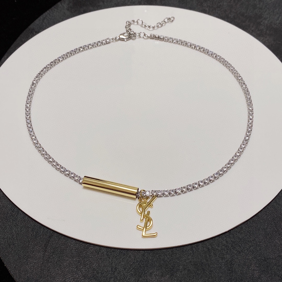 TOP Yves Saint Laurent YSL Metal Logo Necklace - YSL
