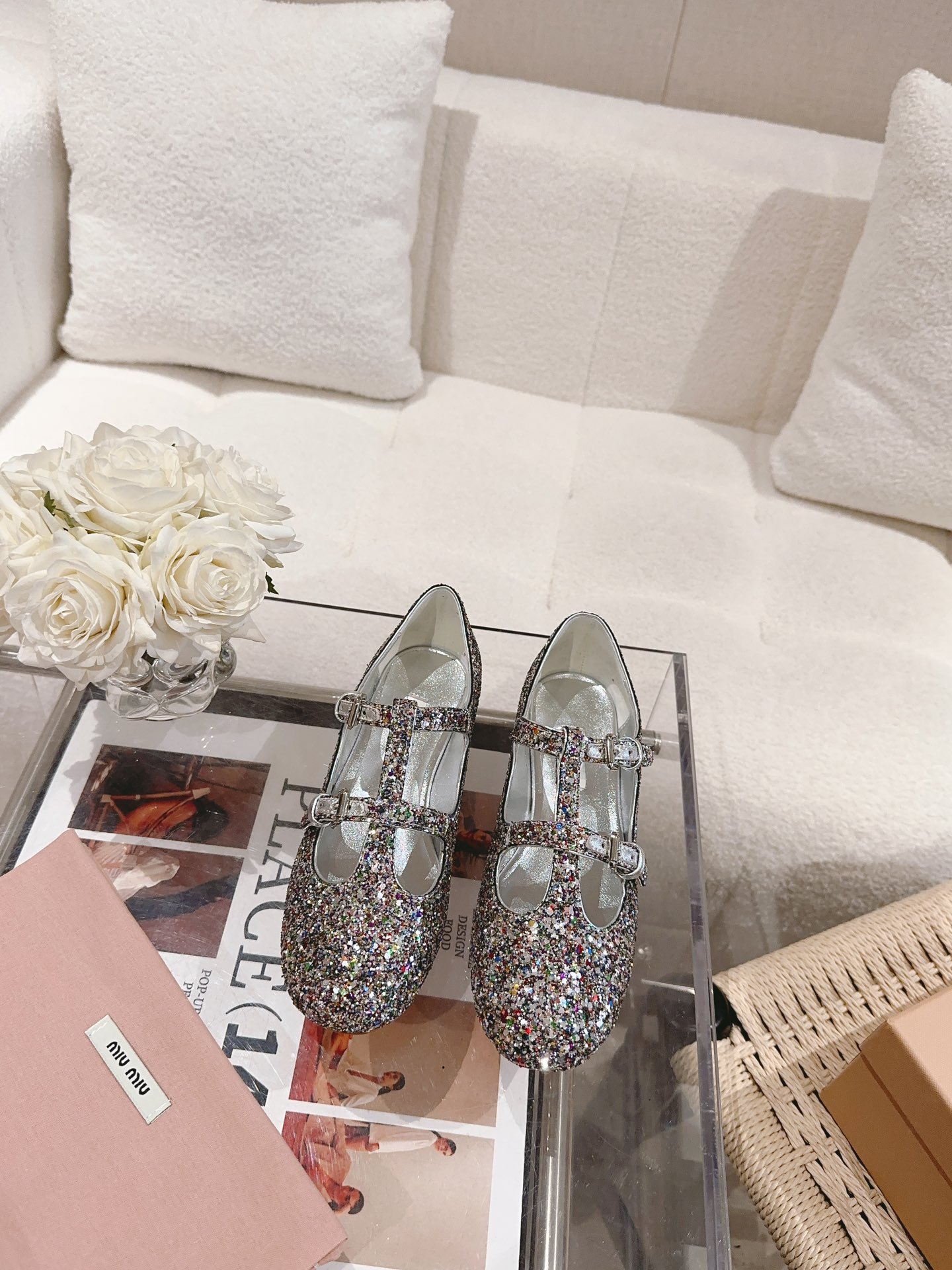 TOP Miu Miu Crystal Gem Series Flat Sole Single Shoes - Three Colors