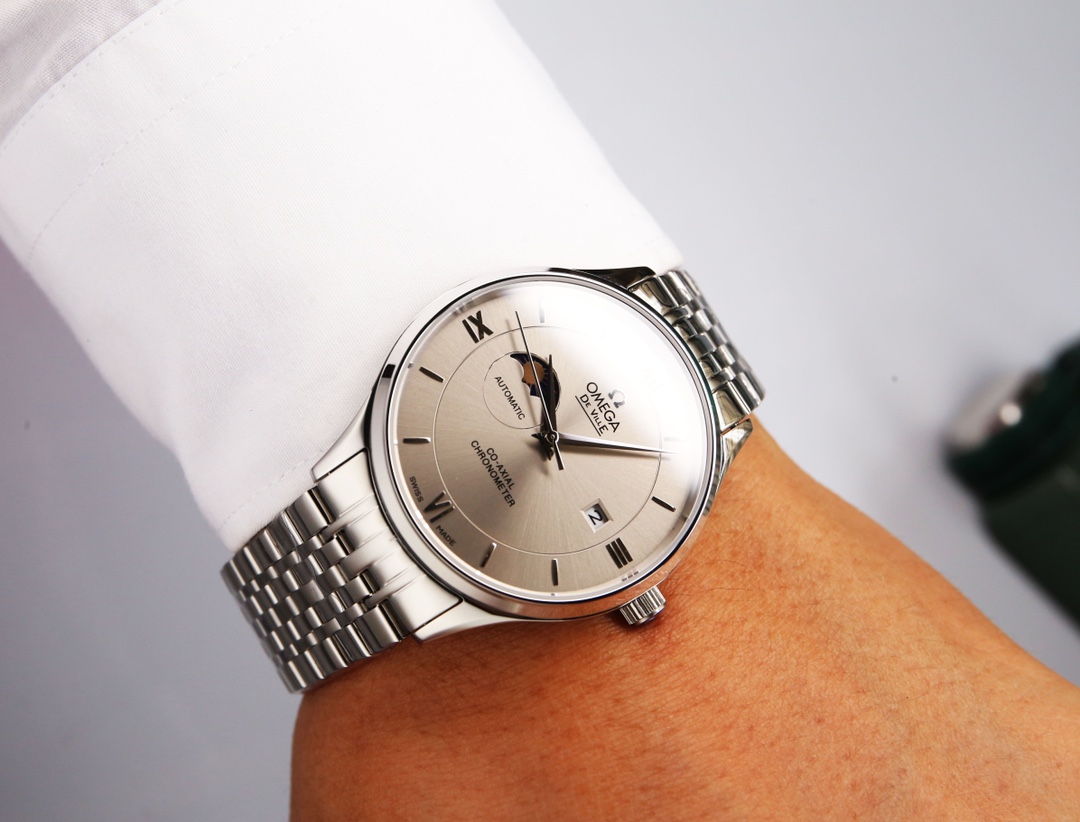 TOP OMEGA Sun Moon Star Series White Steel Watch- OMEGA