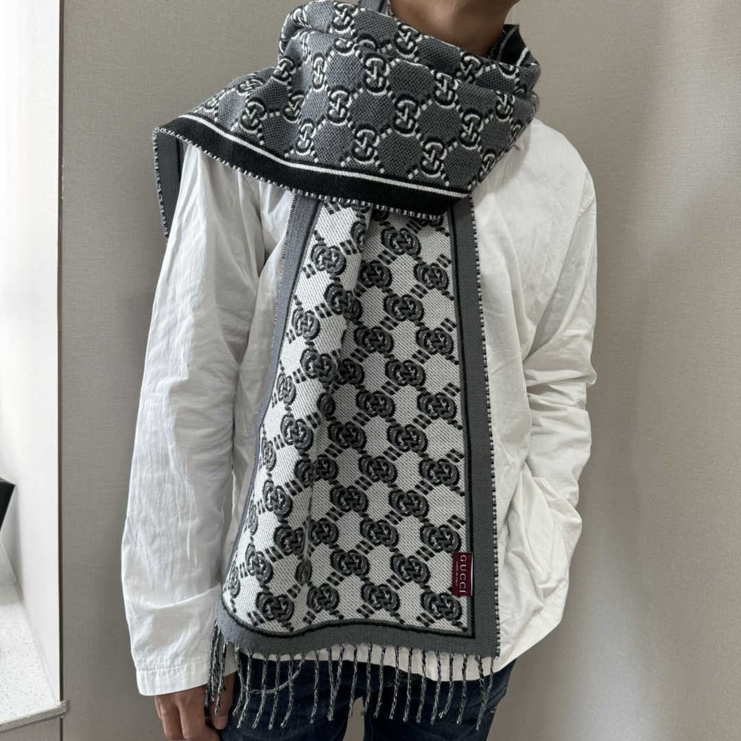 TOP GUCCI Men's Wool Scarf 180✖️35cm -Grey