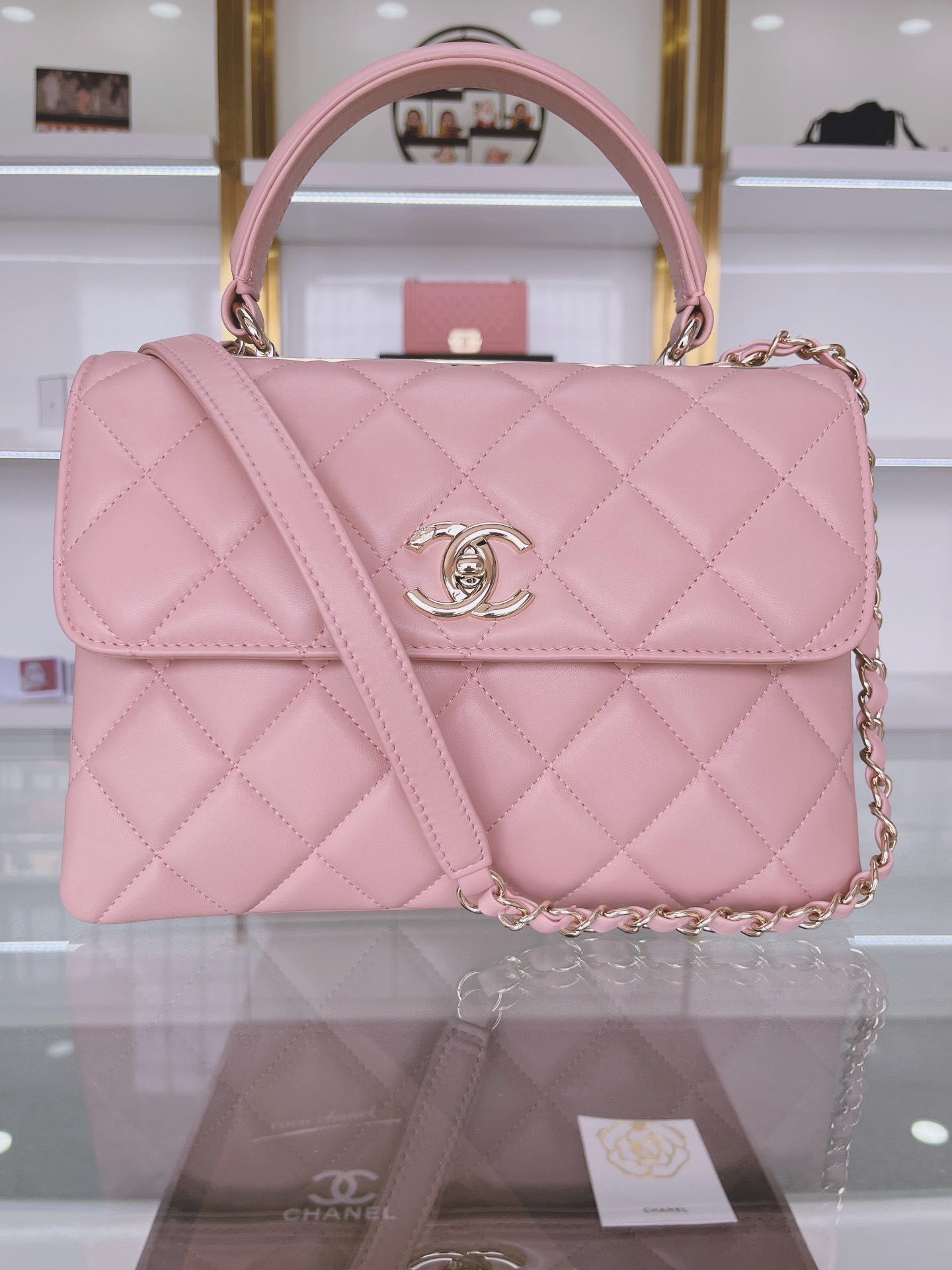 TOP CHANEL Trendy CC Handle Bag 25×12×17cm - Pink &GHW