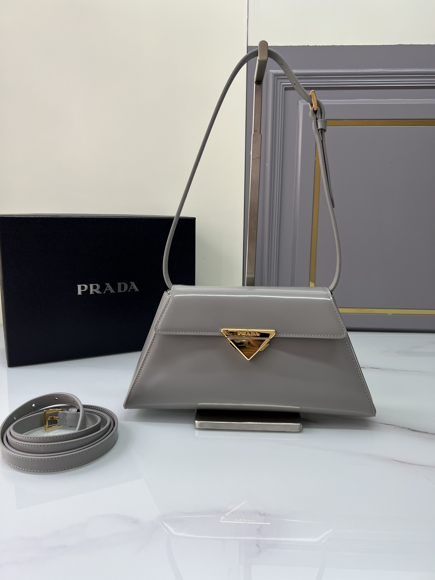 TOP PRADA Shoulder Bag Glossy Calfskin with Lambskin Lining 28.5x14x7cm - 4 Color