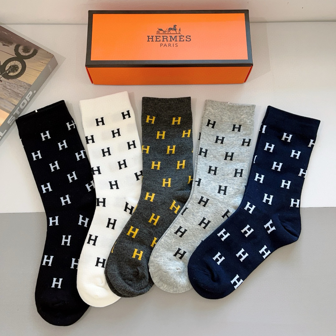 TOP HERMES Socks - 5 Pieces as a Set