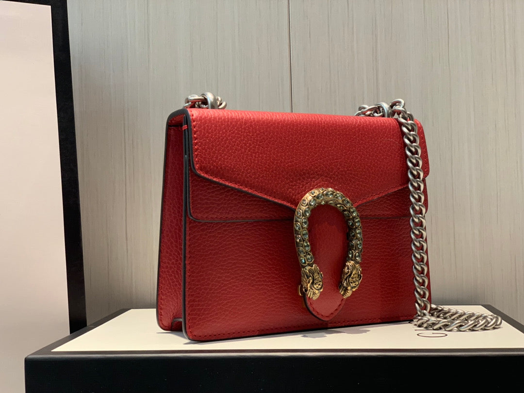 TOP GUCCI G*G Dionysus Stones Logo Bag Small 28cm - Red