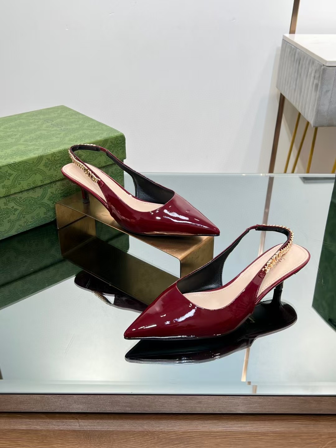 TOP GUCCI Women's 4.5cm/10cm High Heel Pumps - Red