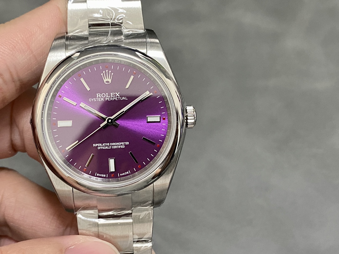 TOP ROLEX Oyster Perpetual Purple Dial Watch 39mm - Sliver