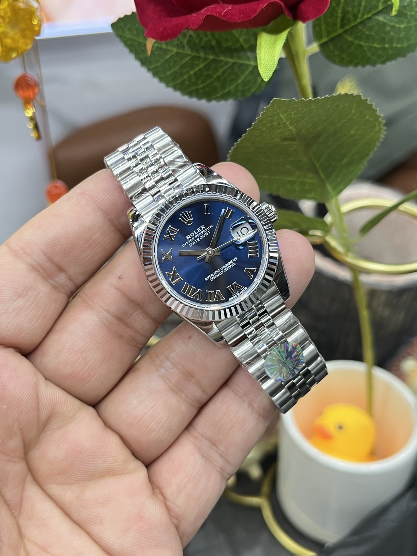 Rolex Oyster Perpetual Datejust Watch, Blue Roman Dial Jubilee Stainless Steel Bracelet Automatic Wrist Watch
