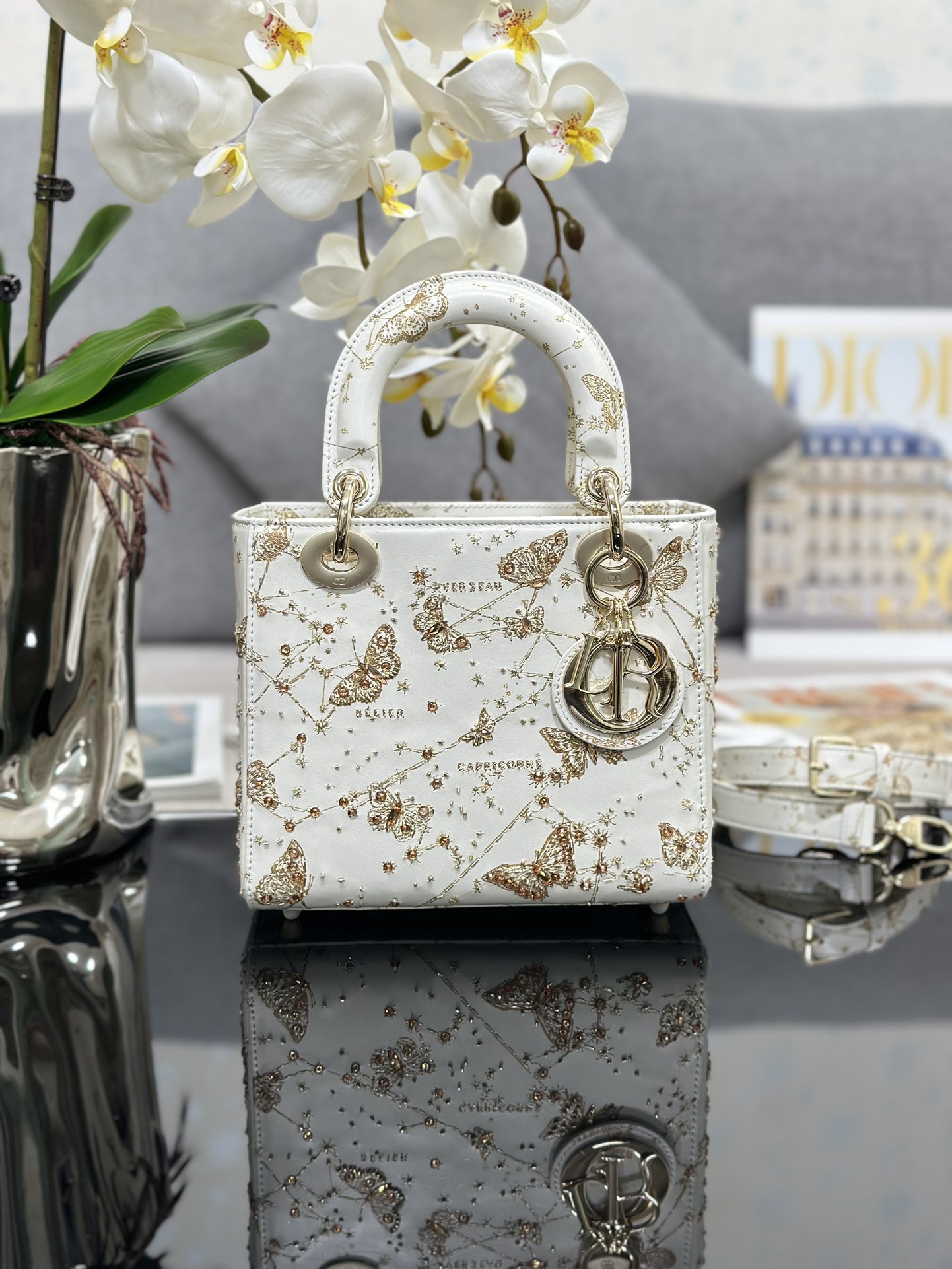 TOP Christian Dior Sun Studded Lady Dior Bags 20x16.5x8cm - White&GHW