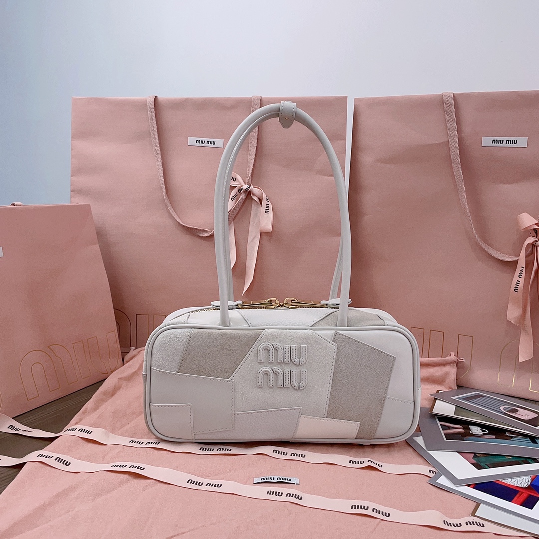 TOP Miu Miu Spliced Bowling Bag 28X12X9cm - Brown