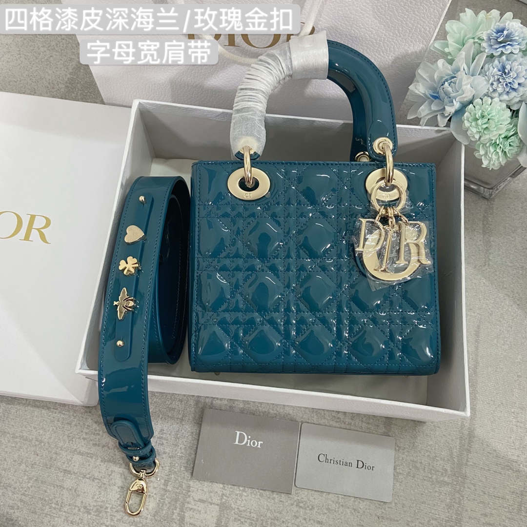 TOP Christian Dior Micro Patent Leather Lady Christian Dior Bags 20x17x8 cm - Rose Des Vent - Four Colors - GHW
