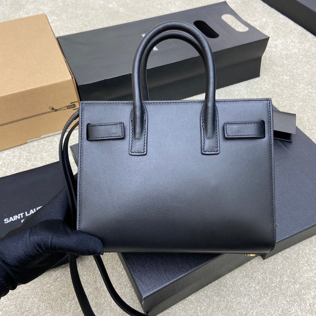 TOP Yves Saint Laurent YSL Nano Sac De Jour Leather Bag - Black w GHW