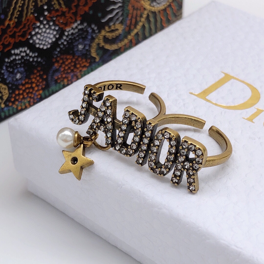 TOP Christian Dior Vintage Double Crystal Rings - Brass