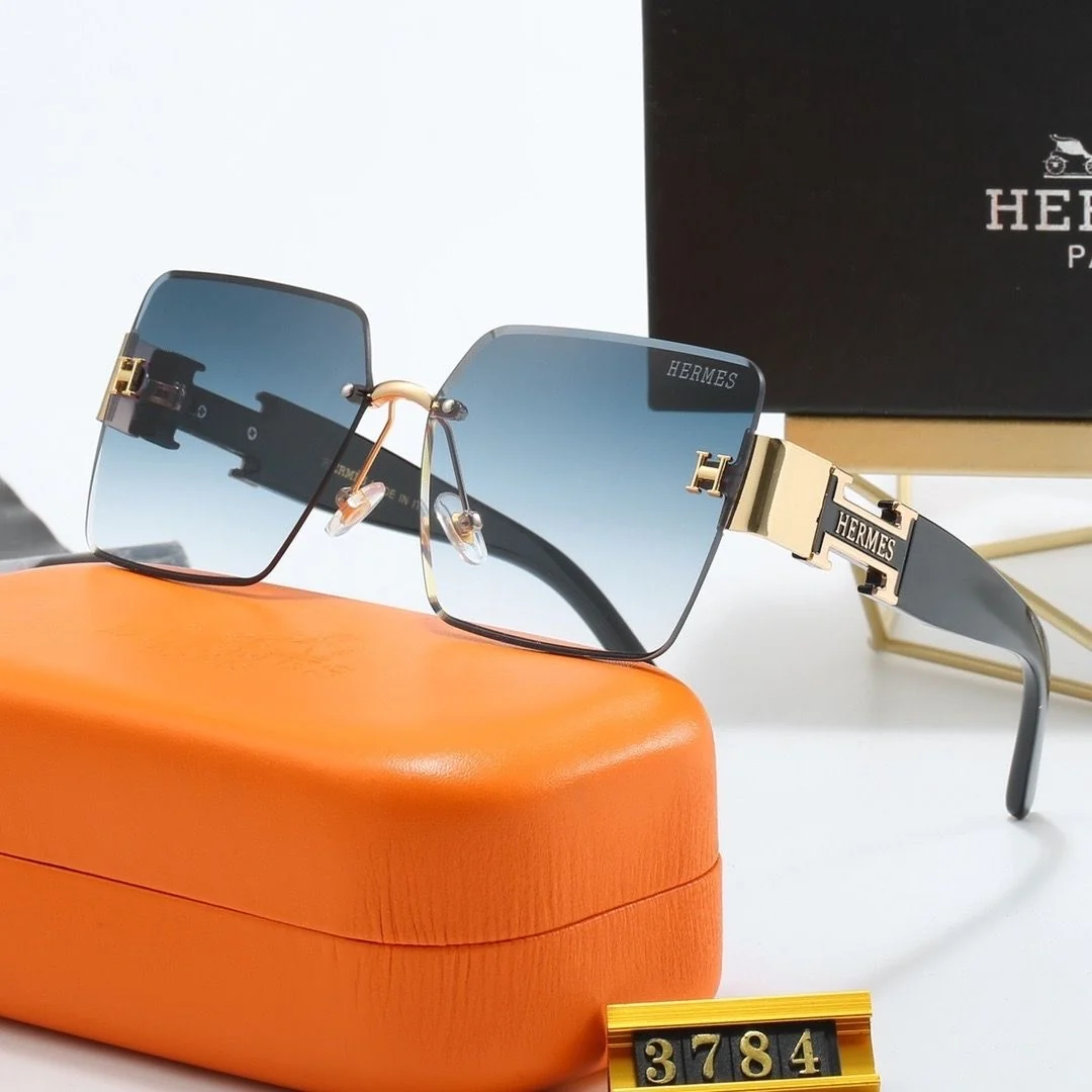 AAAGlasses Women Rimless Square Gradient Sunglasses, Large Square Rimless Shades, Metal H Decor Wide Temples UV Protection Fashion Sunglasses
