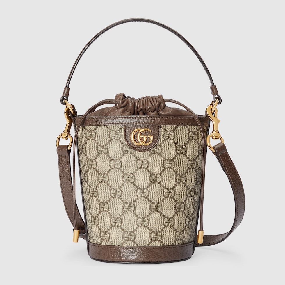 TOP GUCCI G*G Supreme Canvas Ophidia Mini Bucket Bags 11.5x20x8cm - Coffee