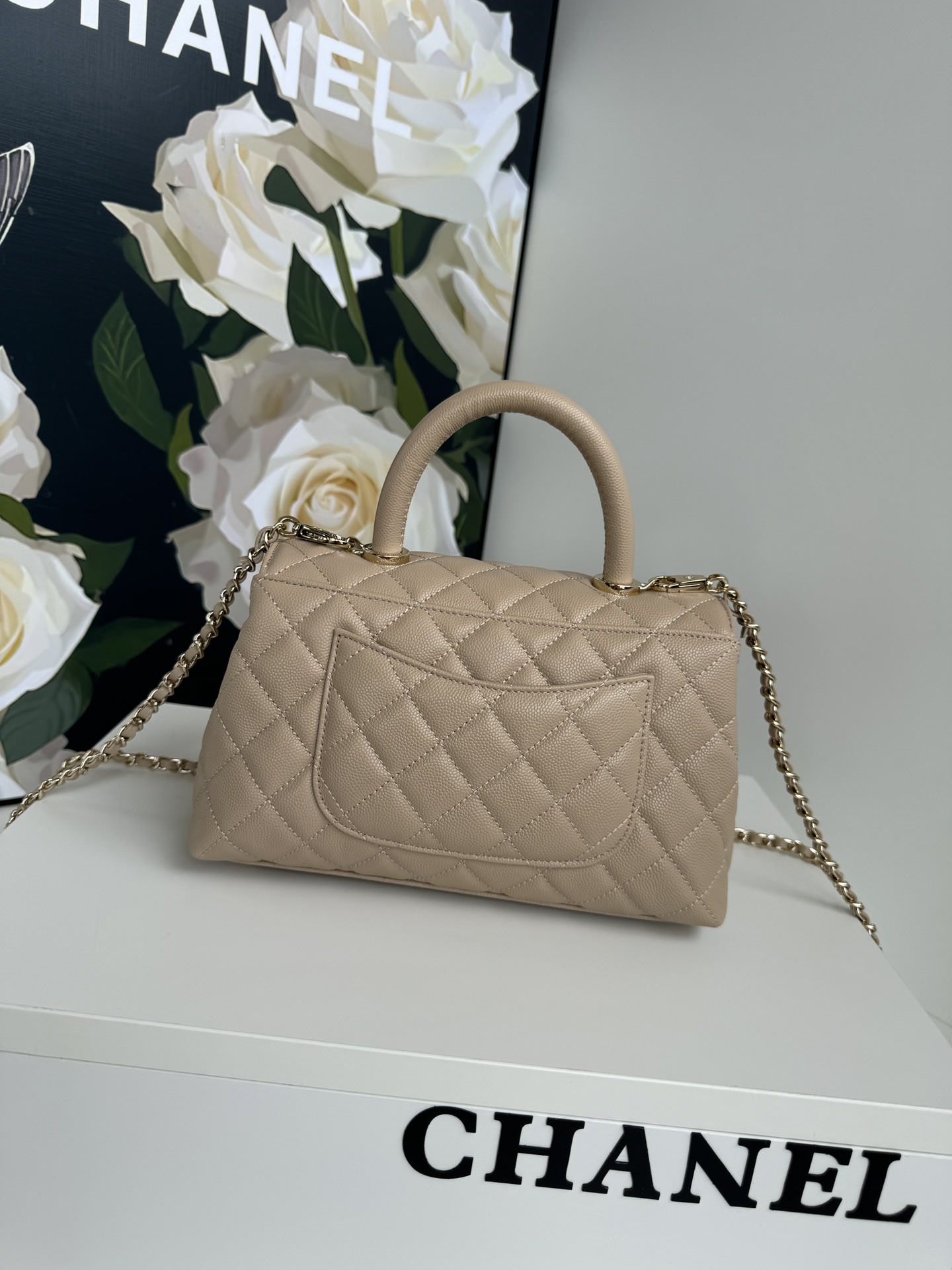 TOP Chanel CoCo Handle Bags Cowhide with Lambskin lining 23cm/28cm - Beige&GHW