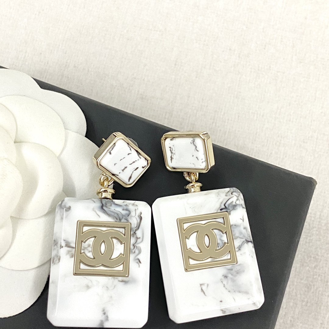 TOP CHANEL Marble Perfume Bottle Earrings
