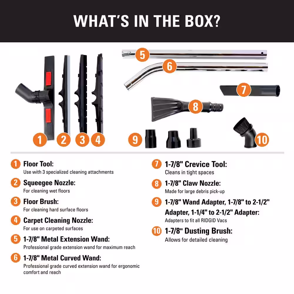 1-7/8 in. and 2-1/2 in. Heavy-Duty Cleaning Accessory Kit Shop Vac Attachments for RIDGID Wet Dry Vacuums